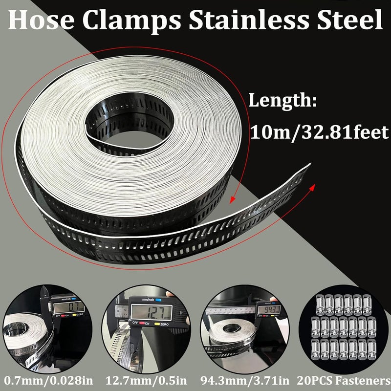 SmaringWing Hose Clamps Stainless Steel, Large Worm Gear Duct Pipe Hose Clamp Assortment Kit, Band Fittings Strap, 32.81FT Adjustable Metal Bolt with 20 Stronger Fasteners Screw for Plumbing Auto Tube Fuel Line - Image 4